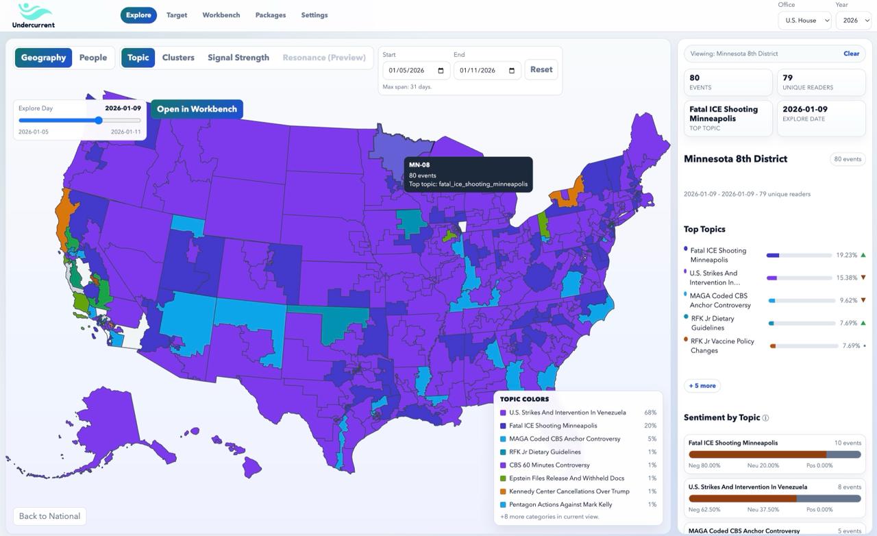 Topic view: national choropleth with district drill-down